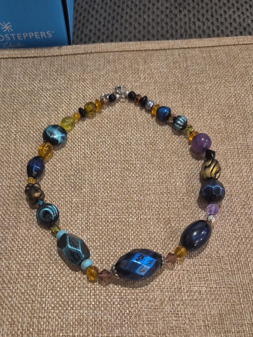 Handcrafted Multicolor Glass Bead Necklace - Blue & Amber